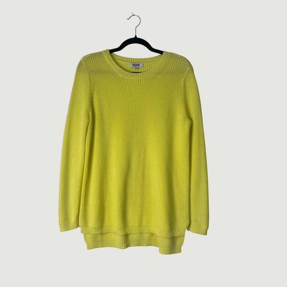 525 Sweater Womens XS Neon Yellow Cotton Ribbed Crew Neck Shaker Knit